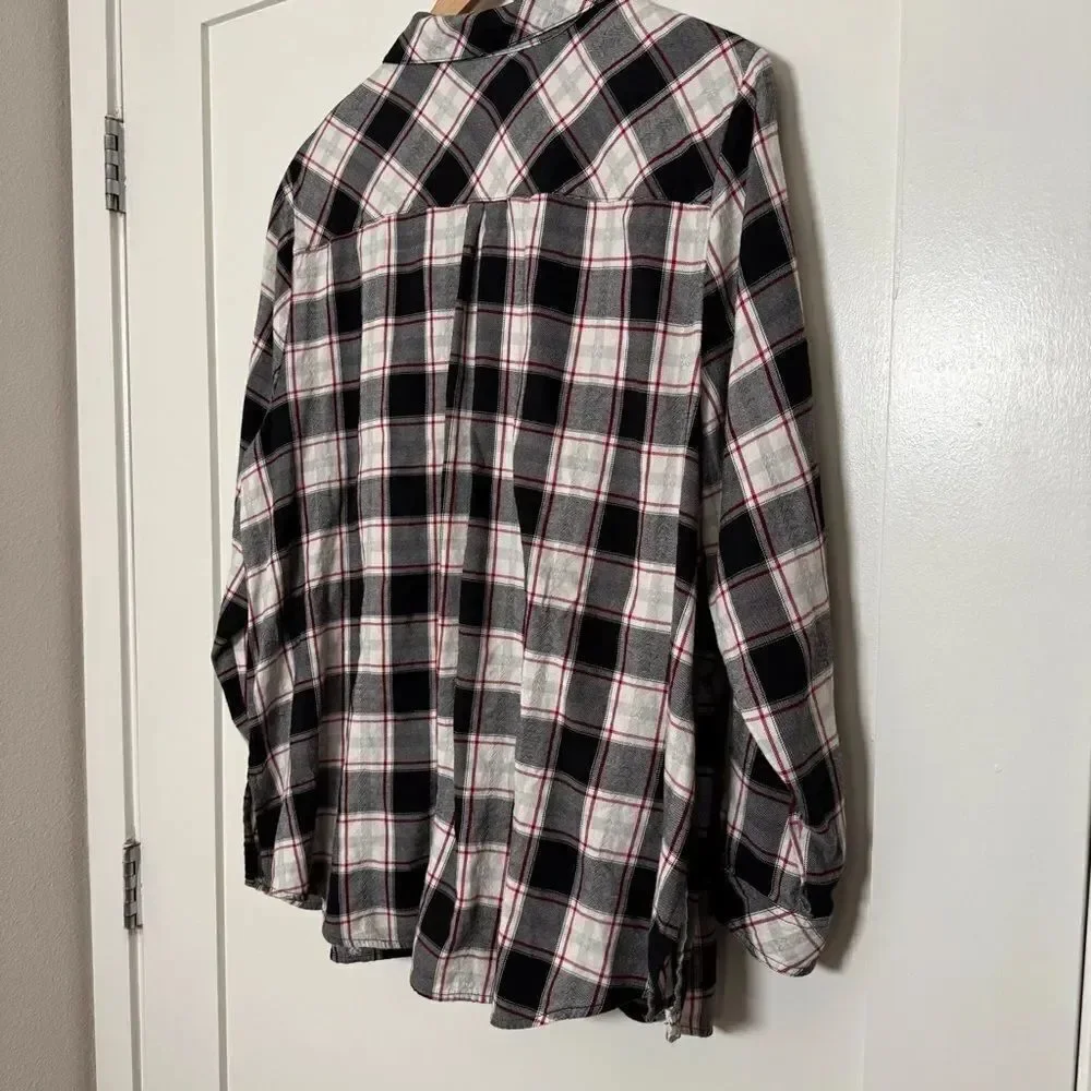 Catherines Top Womens Sz 1x Plaid Flannel Button Up Long Sleeve Casual Office